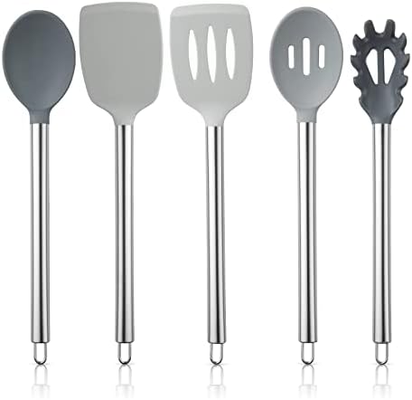 COOK WITH COLOR Silicone Cooking Utensils, Kitchen Utensil Set, Easy to Clean Silicone Kitchen Utensils, Cooking Utensils for Nonstick Cookware, Kitchen Gadgets Set, 5 Pieces, Grey Ombre