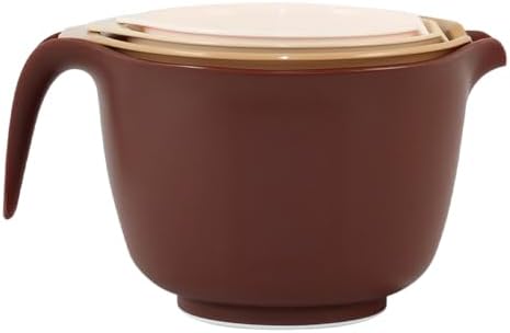 Glad Mixing Bowls with Pour Spout, Set of 4 - Nesting Plastic Bowls (1.2qt, 1.9qt, 2.8qt, and 3qt with Handle) - Non Slip Base, Dishwasher Safe Kitchen Cooking and Baking Supplies, Beige