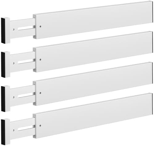 4 Pack Bamboo Drawer Dividers 17-22" Adjustable Kitchen Organizer, White
