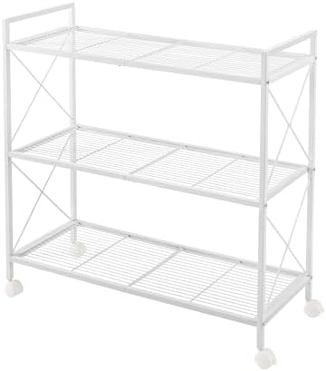 SONGMICS 3-Tier Steel Storage Rack with Wheels, Mesh Shelving Unit