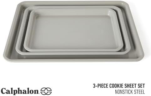 Calphalon Legacy Cookie Sheet Set, 3-Piece Nonstick Baking Sheets 18 15 13 Inch Cookie Baking Sheet, Metal Baking Sheet, Taupe, PFOA-Free for Even Baking, Oven Safe Cookie Pans for Baking