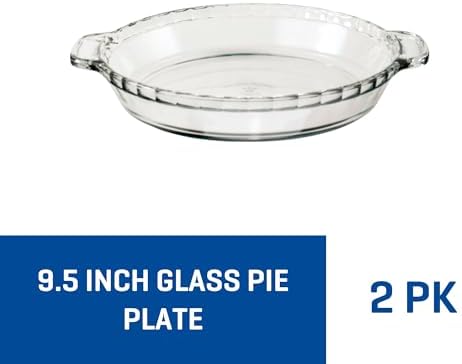 Anchor Hocking 2 Pack 9.5 Inch Glass Pie Plates – Classic Bakeware for Pies, Quiches, and Tarts – Oven Safe, Dishwasher Safe, Made in USA