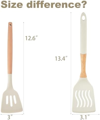 Kitchen Utensils Set - 34 PCS Non-Stick Silicone Cooking Utensils Set Spatula Set with Holder, Wooden Handle Spoon,Brush,Whisk Kitchen Gadgets Tools Set for Nonstick Cookware (Khaki-34P)