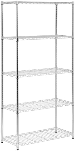 Honey-Can-Do 5-Tier Heavy Duty Adjustable Shelving Unit, 350-lb Per Shelf Metal Storage Rack, Chrome Wire Shelf for Garage Kitchen Basement Pantry, 36 x 16 x 72 in
