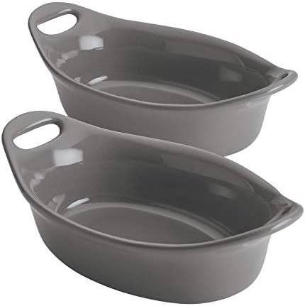 Rachael Ray Solid Glaze Ceramics Au Gratin Bakeware / Baker Set, Oval - 2 Piece, Gray