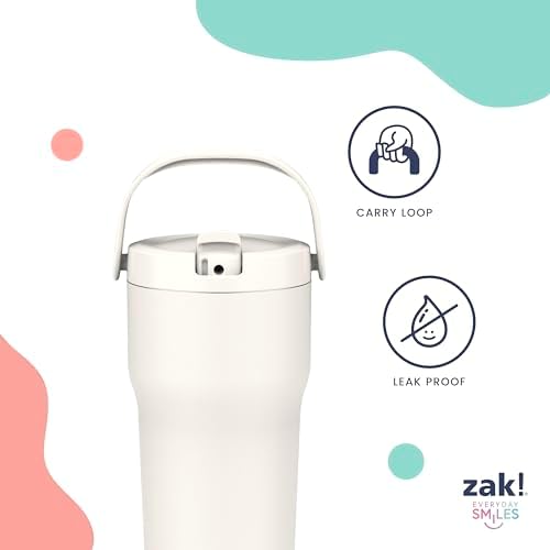 Zak Designs Sutton Travel Tumbler for On the Go, 30oz Stainless Steel with Vacuum Insulation, Straw Spout, Carry Handle for Cold Drinks (So Sweet Pink)