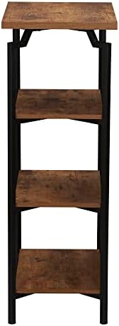 Household Essentials Rustic Hickory Wood & Black Iron Four-Tier Bookshelf