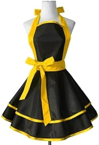 Violet Mist Cute Lovely Retro Aprons for Women Girls Lady Sexy Vintage Aprons Black Yellow Vintage 50s Apron Halloween Christmas Apron Cooking Kitchen Ruffle Apron for Housewife Waitress Mother's Gift