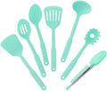 GreenLife Cooking Tools and Utensils, 7 Piece Nylon Set including Spatulas Turner Spoons and Tongs, Dishwasher Safe, Turquoise
