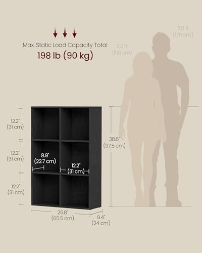 VASAGLE Bookshelf, 6 Cubes Storage Organizer, 25.8 x 9.4 x 38.7 Inches
