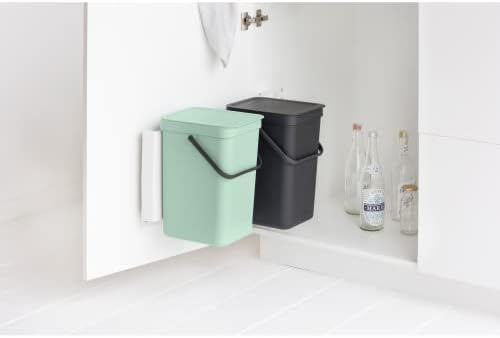 Brabantia Sort & Go Built-in Cupboard Recycling Cans (2 x 3.2 Gal/Dark Gray & Jade Green) Double Door Mounted Trash Organisers with Handles & Removable Lids