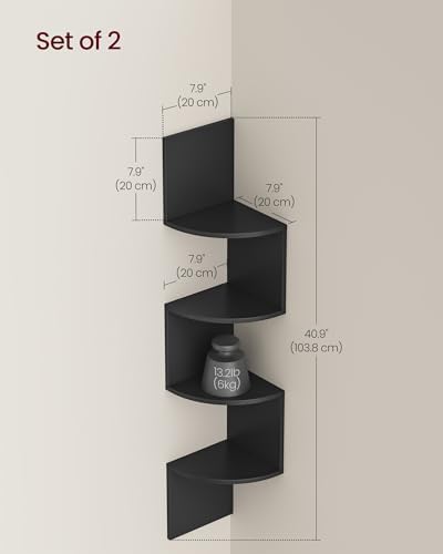VASAGLE Set of 2 Corner Shelves Wall Mount, 4-Tier Floating Bookshelves
