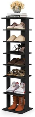 COSTWAY 8-Tier Vertical Shoe Rack, Tall Narrow Shoe Storage Organizer with Removable Shelf for Boots, Anti-Tipping Kit, Space-Saving Shoe Stand with for Small Place, Entryway (Black)
