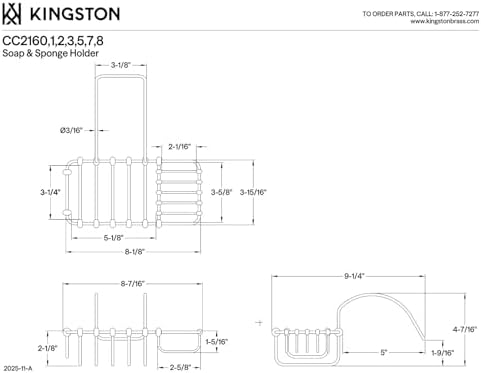 Kingston CC2162 Clawfoot Tub Rim Soap & Sponge Holder, Polished Brass