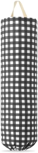 Gingham Plastic Bag Holder for Grocery Bag, Black