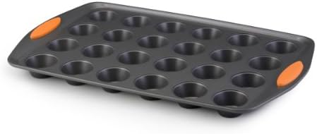 Rachael Ray Yum-o! Nonstick Bakeware 24-Cup Oven Lovin’ Mini Muffin Pan, Gray with Orange Handles