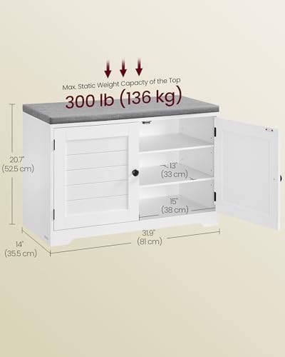 VASAGLE 3-Tier Shoe Storage Bench with Cushion, 14 x 31.9 x 20.7 Inches