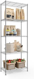 SONGMICS 5-Tier Storage Shelves, Adjustable Wire Shelving Unit, 8 Hooks