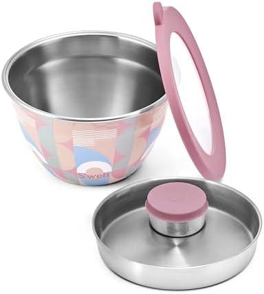 S'well Stainless Steel Salad Bowl Kit 64oz, Dusty Pink Daydream, Comes with 2oz Mini Canister and Removable Tray for Organization, Leakproof, Easy to Clean, Dishwasher Safe