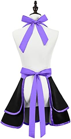 Violet Mist Cute Lovely Retro Aprons for Women Girls Lady Sexy Vintage Aprons Black Purple Vintage 50s Apron Halloween Christmas Apron Cooking Kitchen Ruffle Apron for Housewife Waitress Mother's Gift