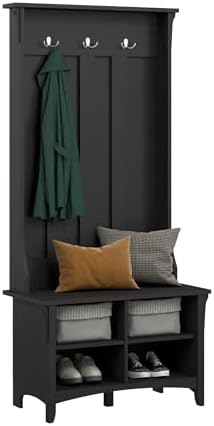 Bush Home Salinas Hall Tree with Shoe Storage Bench in Vintage Black, Multi-Purpose Home Organizer, Entryway Solution with Seating and Hooks