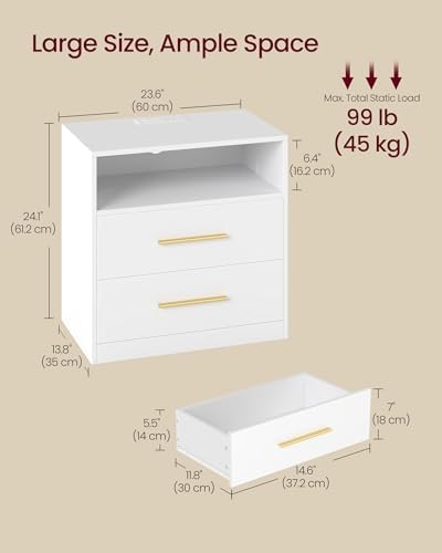 VASAGLE 23.6‑Inch Wide Nightstands, Set of 2, LED Lights, 2 Drawers