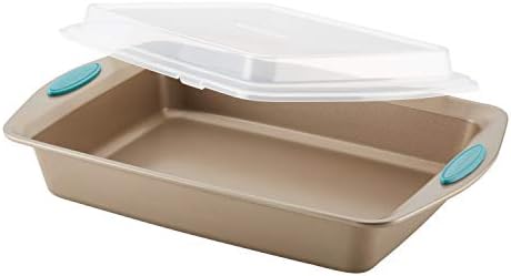 Rachael Ray Cucina Nonstick Baking Pan / Cake Pan With Lid and Grips, Rectangle - 9 Inch x 13 Inch, Brown