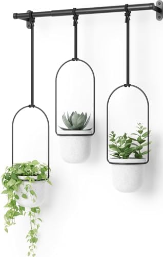 Umbra Triflora Hanging Planter, Indoor Herb Garden, Set of 3, White/Black