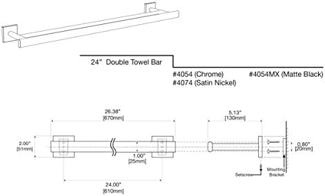Gatco 4074 Elevate Double Towel Bar, Satin Nickel/Wall Mounted 24 Inch Double Towel Holder Rack for Bathroom