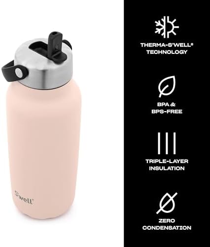 S'well Recycled Stainless Steel Explorer with Flip Straw Lid, 32oz, Himalayan Salt, Triple Layered Vacuum Insulated Containers Keeps Drinks Cold for 42 Hours and Hot for 10