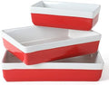 MARTHA STEWART 3-Piece Oven to Table Stoneware Bakeware Set – Baking Dish & Casserole Set – Red – Durable Oven-Safe Bakeware for Baking and Serving