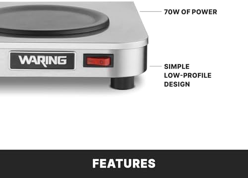 Waring Commercial WCW10 Café Deco Single Coffee Carafe Warmer, 120V, 5-15 Phase Plug, Single Burner Silver