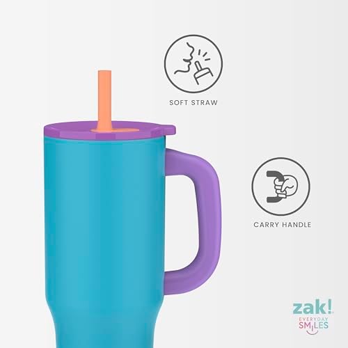 Zak Designs Sanrio Sutton Travel Tumbler for On the Go or At Home, 40oz Stainless Steel with Vacuum Insulation, Silicone Straw, and Carry Handle for Cold Drinks (Hello Kitty)