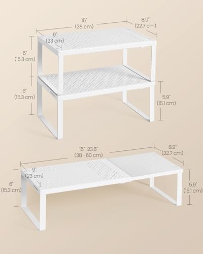 SONGMICS Spice Rack, Expandable Kitchen Countertop Shelf, Steel, Set of 3