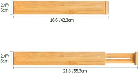 VaeFae 6-Pack Adjustable Bamboo Drawer Dividers, Expandable Drawer Organizer for Kitchen Utensils, Clothes, Bathroom, Office – Fits Drawer Interiors 16.6" to 21.8"