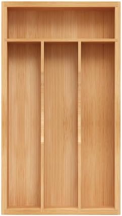 Small Silverware Organizer, Bamboo Kitchen Drawer Organizer, Utensil Holder, Cutlery Tray & Spoon Flatware Storage with Grooved Drawer Dividers (6.7''W x 12''D)