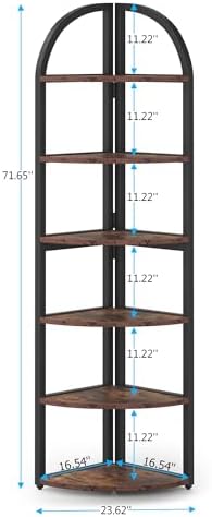 Tribesigns 6 Tier Corner Shelf, 71 inch Tall Corner Bookshelf for Small Space, Rustic Plant Stand Display Rack for Living Room, Home Office, Kitchen