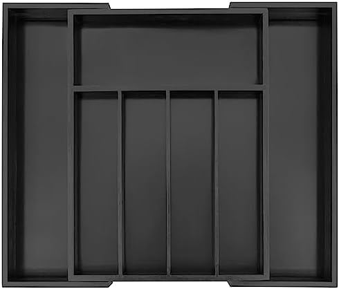 Utoplike Bamboo Silverware Drawer Organizer, Black Kitchen Utensils Tray