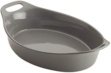 Rachael Ray Solid Glaze Ceramics Bakeware / Baking Pan, Oval - 2.5 Quart, Gray