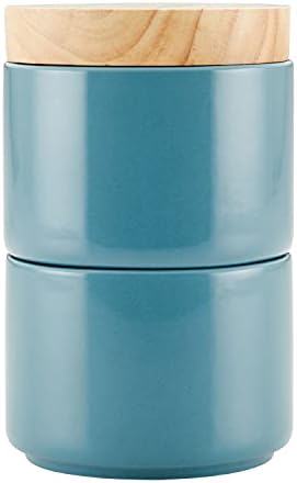 Rachael Ray Ceramics Stacking Spice/Seasoning Box Set with Lid, 2 Piece, Agave Blue