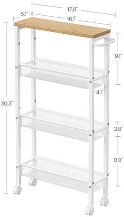 VASAGLE 4-Tier Slim Rolling Storage cart with Wheels, 5.1 Inches, Metal