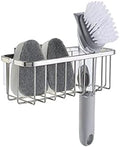 SunnyPoint NeverRust Deluxe Kitchen & Bathroom Sink Sponge Holder Organizer with Adhesive Mount - Additional Suction Cup Included – Sponge & Brush NOT Included – 7.4 x 3.3 x 2.75 Inch