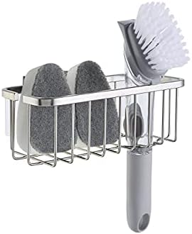 SunnyPoint NeverRust Deluxe Kitchen & Bathroom Sink Sponge Holder Organizer with Adhesive Mount - Additional Suction Cup Included – Sponge & Brush NOT Included – 7.4 x 3.3 x 2.75 Inch