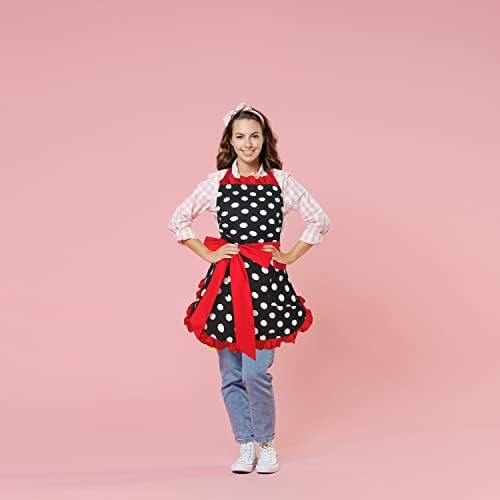 Violet Mist Vintage Aprons for Women with Pockets Girls Cute Polka Dot Retro Stylish Aprons Sexy Red 50s Apron Pretty Ruffle Adjustable Neck Strap Flirty Apron Valentine's Day Mothers Gifts, Red