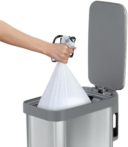 Glad Slim Trash Can with Clorox Odor Protection - Narrow Kitchen Garbage Bin with Soft Close Lid, Step On Foot Pedal and Waste Bag Roll Holder, All Stainless, 12 Gallon/45 Liter