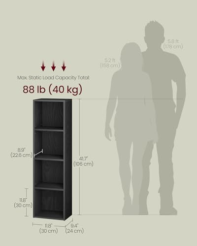 VASAGLE Bookshelf, 4-Tier Bookcase, 11.8 x 9.5 x 41.7 Inches