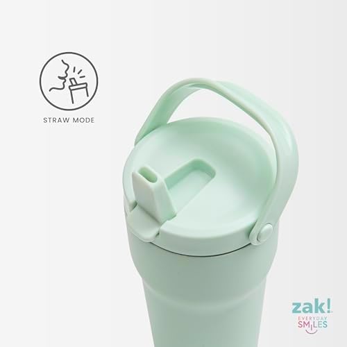 Zak Designs Sutton Travel Tumbler for On the Go, 30oz Stainless Steel with Vacuum Insulation, Straw Spout, Carry Handle for Cold Drinks (Turquoise)