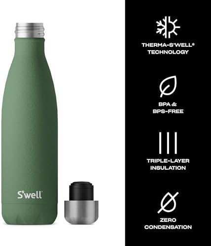 S'well Stainless Steel Water Bottle, 17oz, Green Jasper, Triple Layered Vacuum Insulated Containers Keeps Drinks Cold for 36 Hours and Hot for 18, BPA Free, Perfect for On the Go
