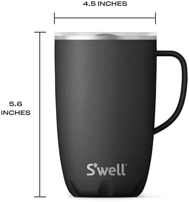 S’well Stainless Steel Travel Mug with Handle - 16oz - Onyx - Triple-Layered Vacuum-Insulated Container Designed to Keep Drinks Cold for 10 Hours and Hot for 3 - BPA-Free Water Bottle