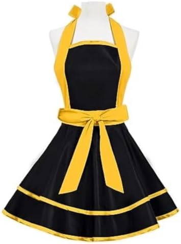 Violet Mist Cute Lovely Retro Aprons for Women Girls Lady Sexy Vintage Aprons Black Yellow Vintage 50s Apron Halloween Christmas Apron Cooking Kitchen Ruffle Apron for Housewife Waitress Mother's Gift